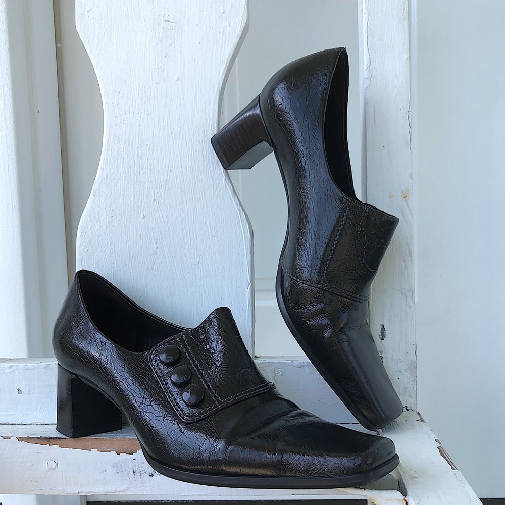 Franco Sarto Dark Brown Block Heels Square Toe 6 EUC